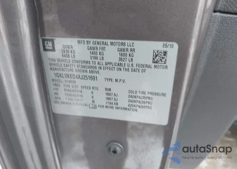 2010 GMC Acadia Sl из США, поврежденный, VIN 1GKLVKED4AJ251691